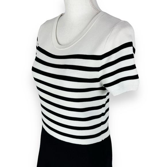 Talbots Women's Color block Stripe Fit & Flare Dress Size Medium P Black White - Picture 5 of 13